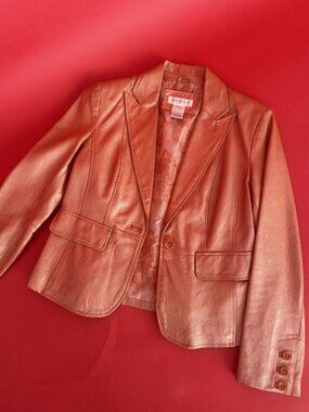 Vintage Y2K Coral Worthington Genuine Leather Blazer Jacket